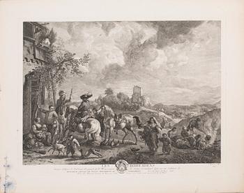 PHILIPS WOUWERMAN, after, six unframed coppar engravings, 18th century.