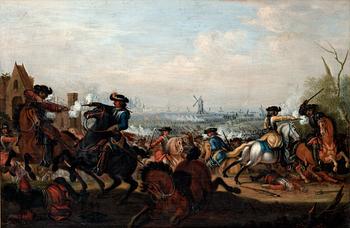 Johan Philip Lemke (Lembke) Follower of, Cavalier battle.