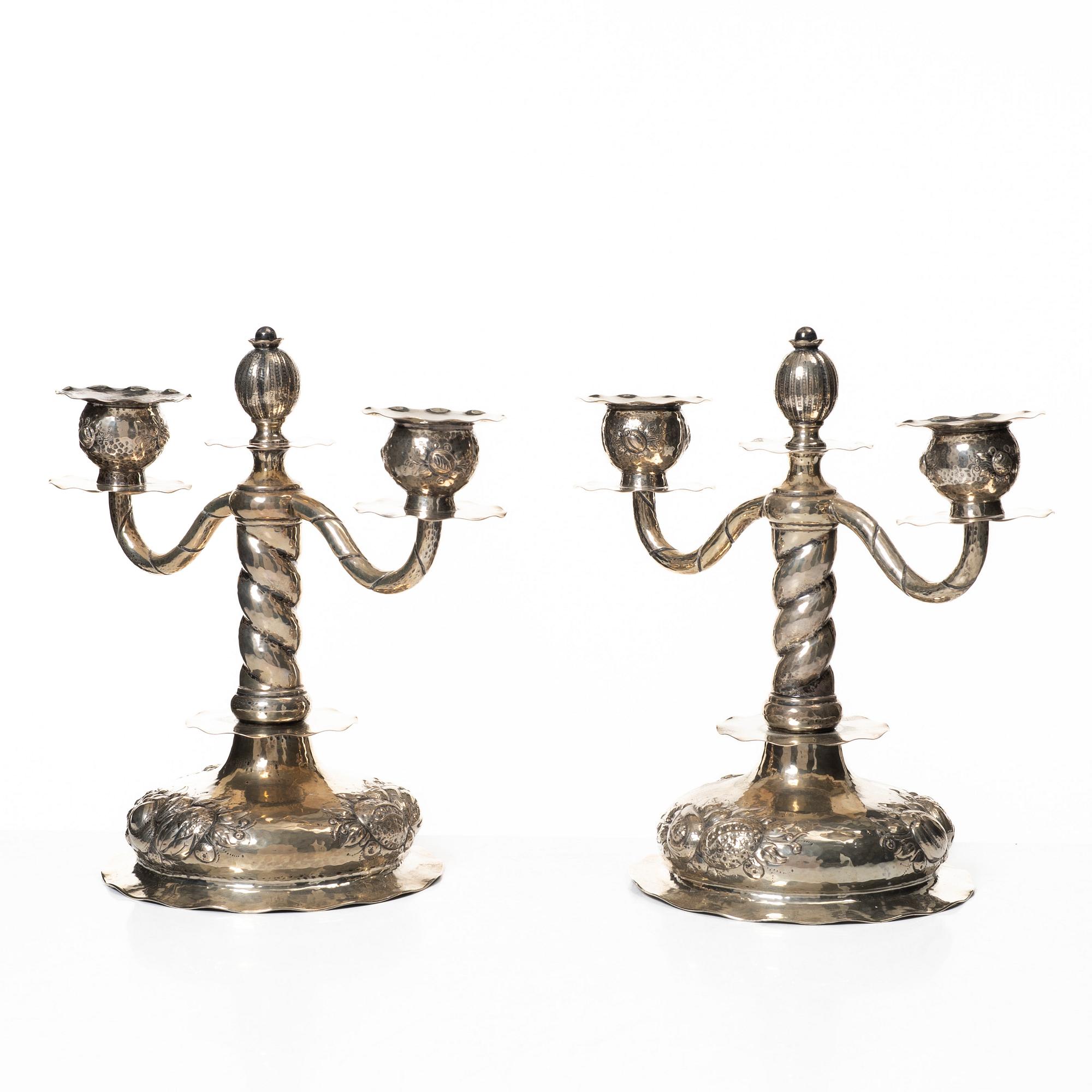 C.G. Hallberg, Kandelabrar, ett par, silver, barockstil, Stockholm 1946.