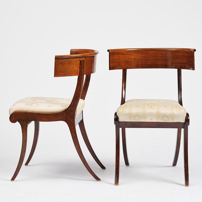 A set of six Danish Empire mahogany 'Klismos' chairs, Copenhagen, early 18th century.