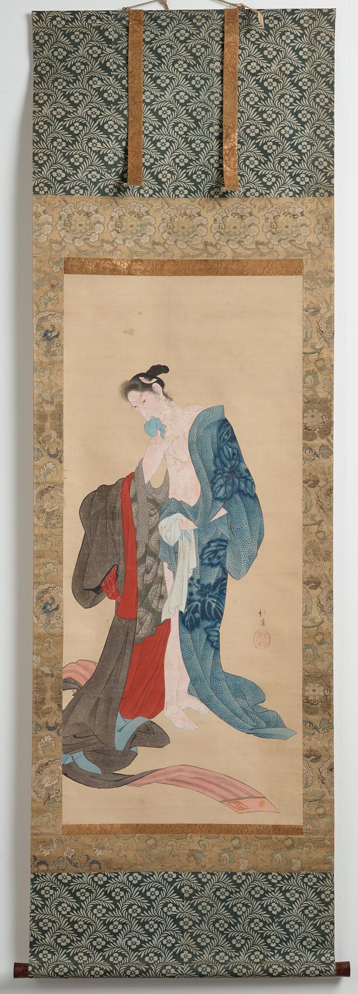 RULLMÅLNING, tusch och färg på papper. Okänd konstnär, Japan, 1800-talets mitt.