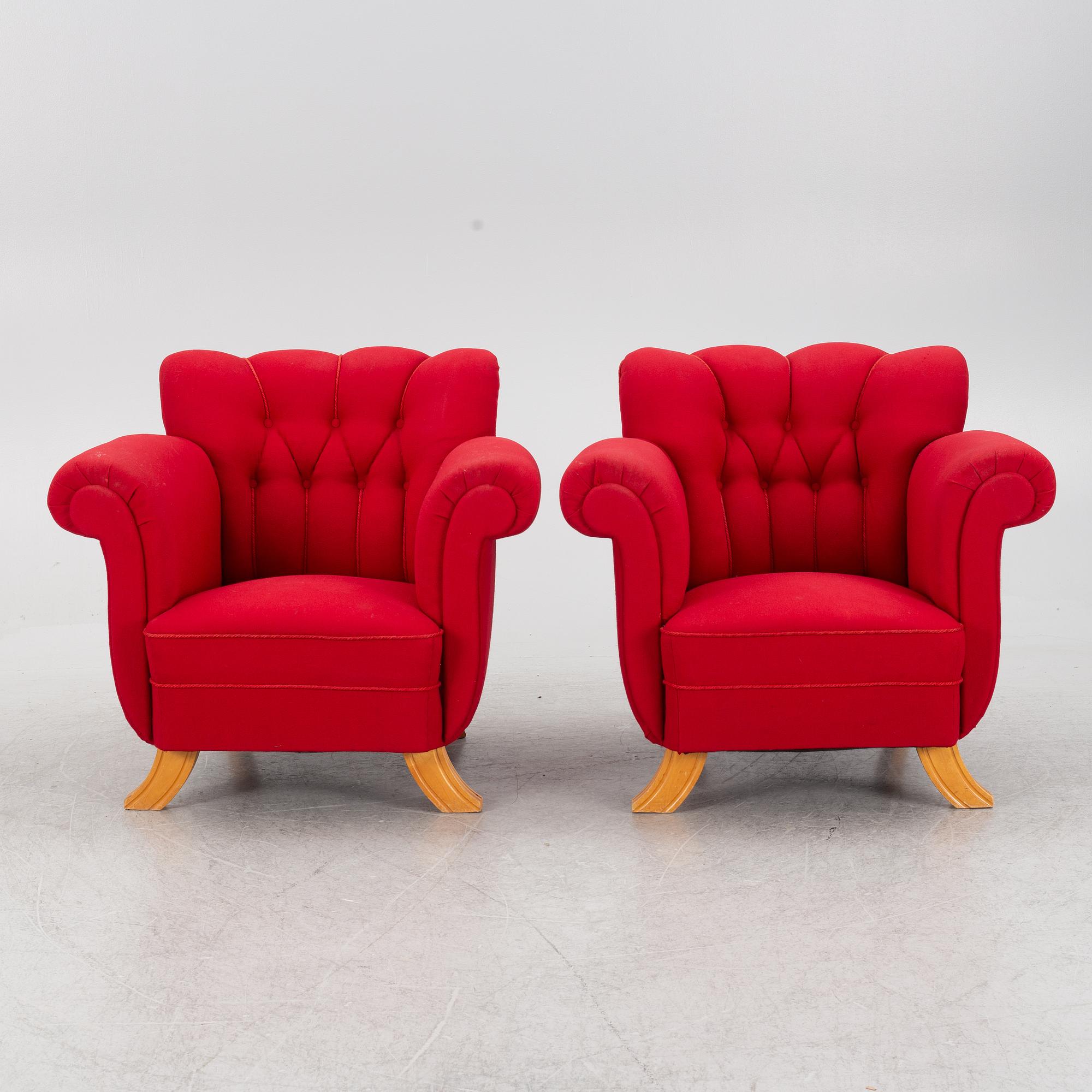 A pair of Swedish Modern armchairs, 1940s.