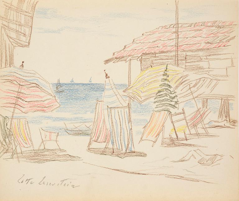 Lotte Laserstein, Beach scene with parasol, probably from Forte dei Marmi.