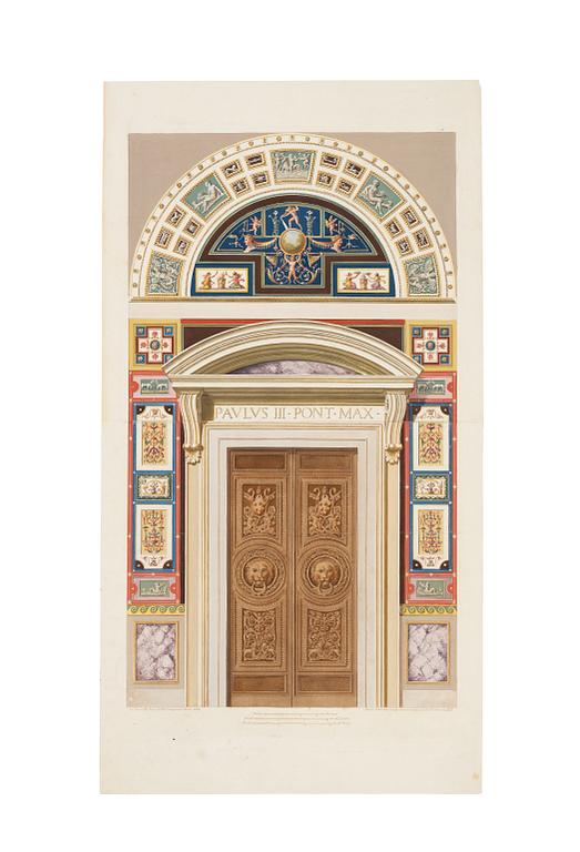 Giovanni Ottaviani, Two doorways and a vertical section from the Raphael Loggias in the Vatican.