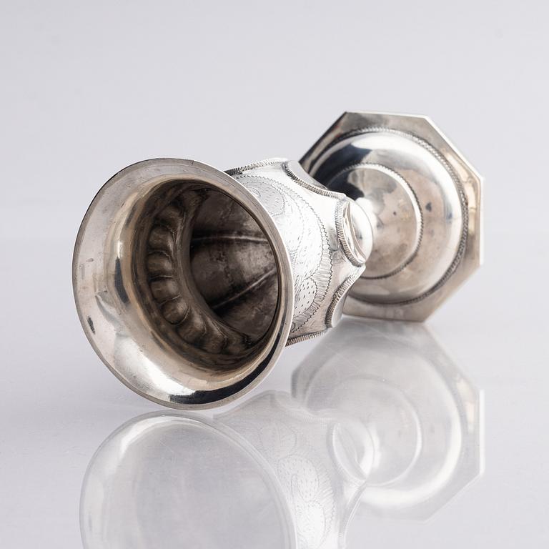 A silver chalice, possibly unidentified maker PT active in Kharkiv circa 1850.