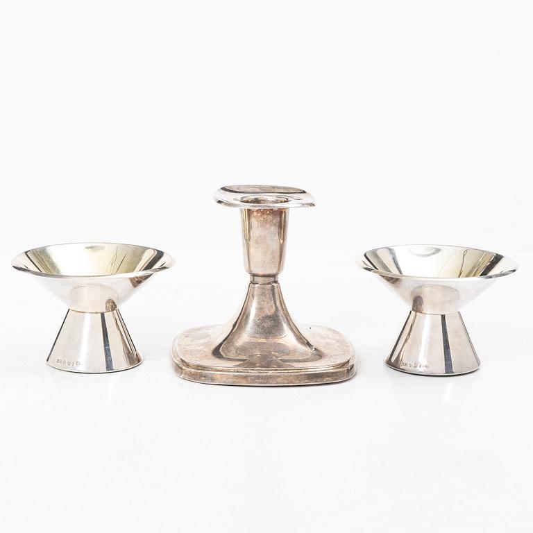 Three silver candelabra, GAB, Stockholm 1967, and Thore Eldh for Ceson, Gothenburg 1977.