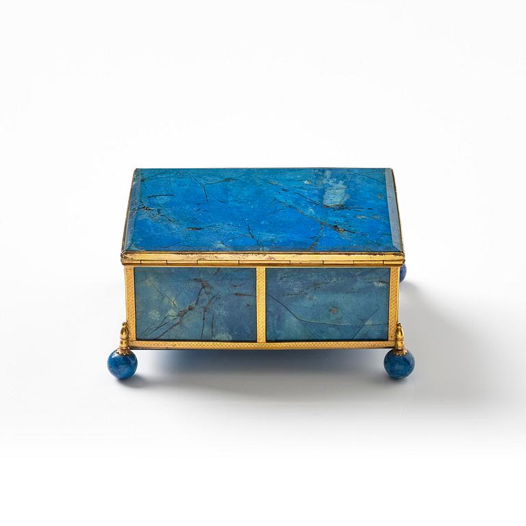 A presumably French lapis lazuli and gilt metal box, late 19th century.