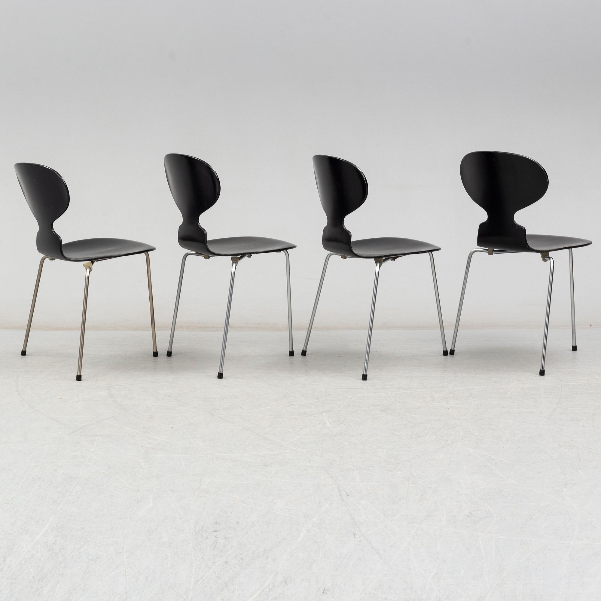 ARNE JACOBSEN, stolar, 4 st, "Myran", Fritz Hansen, Danmark, 1950/60-tal.