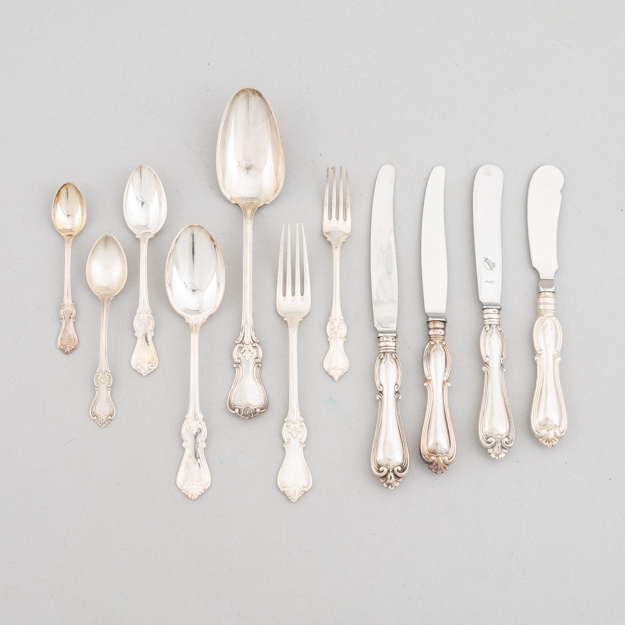 A Silver Cutlery, model "Olga", some GAB, Stockholm 1960 (99 pieces).