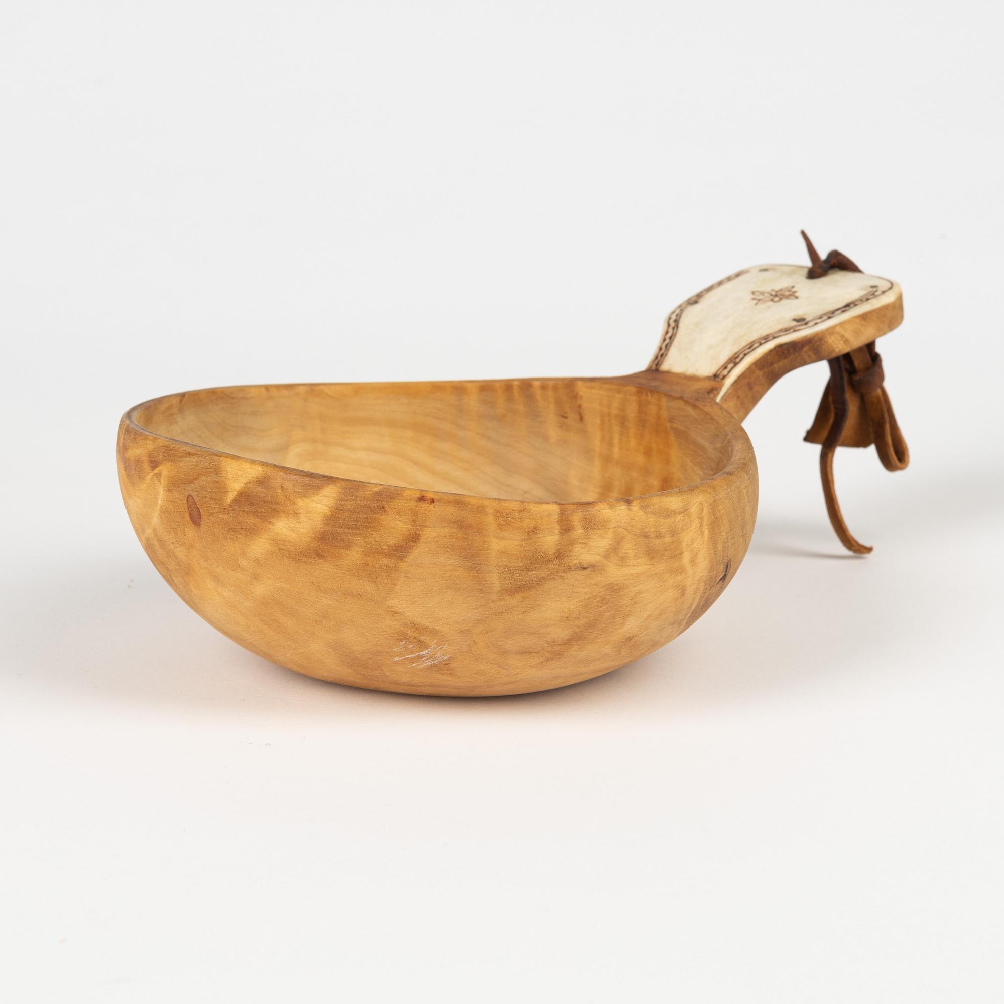 A birch and reindeer horn drinking cup, unidentified signature.