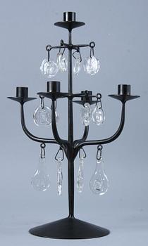 KANDELABER, gjutjärn samt glas, Erik Höglund, Kosta.