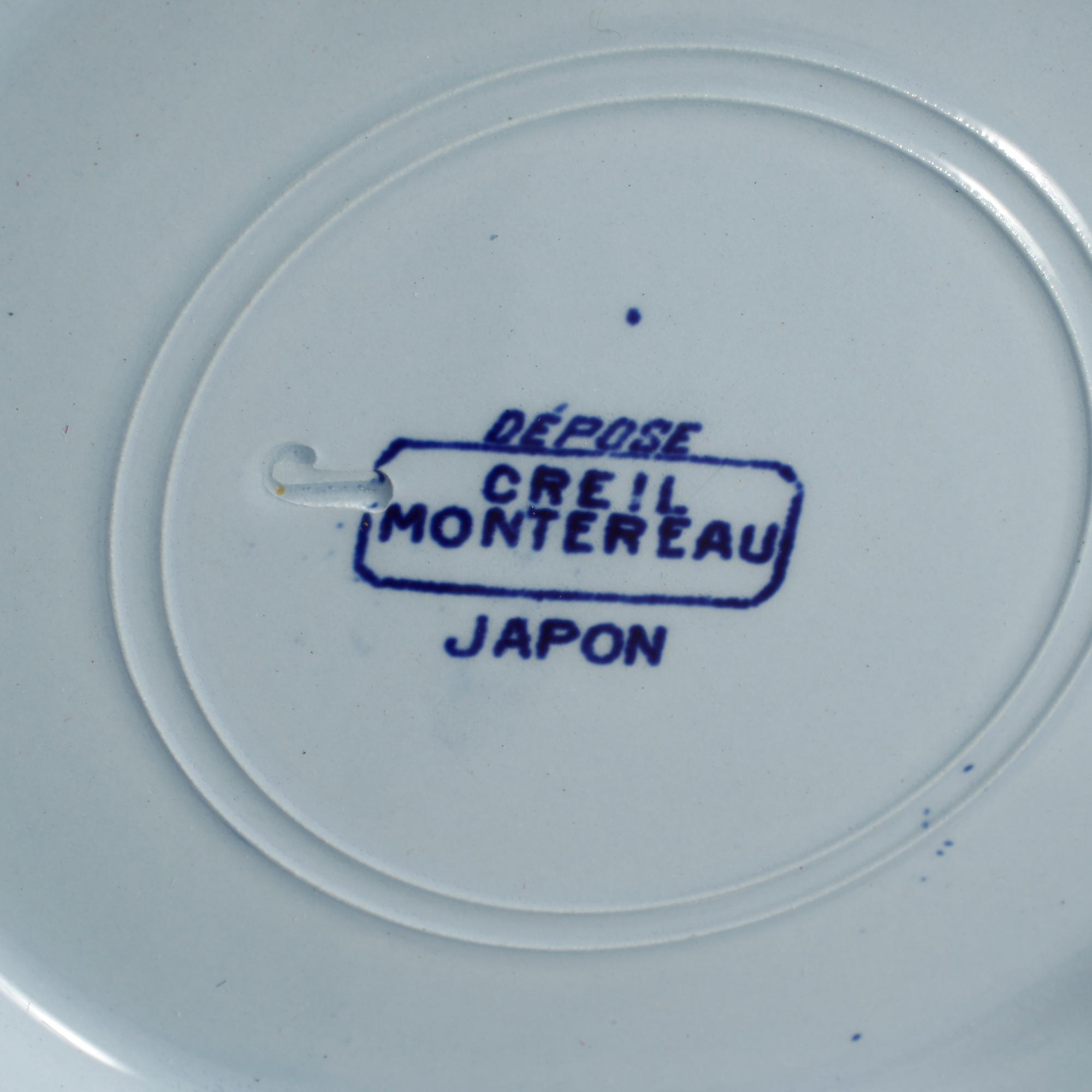 SERVISDELAR, 16 st, fajans, "Japon", Creil Montereau, Frankrike, omkring sekelskiftet 1900.