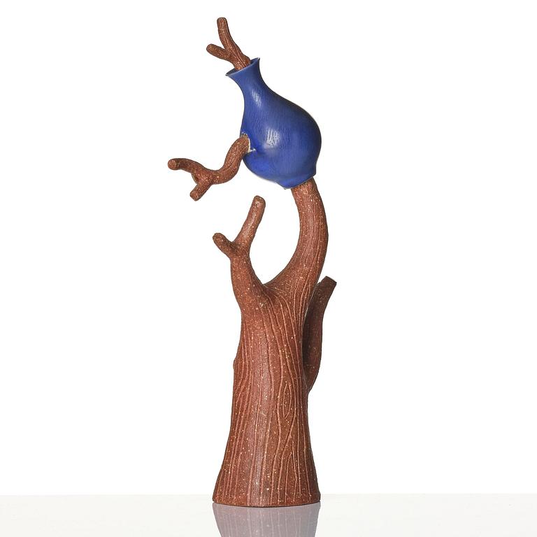Stig Lindberg, a "Trädet och Krukan" (The Tree and the Pot) stoneware sculpture, with vase by Berndt Friberg, Gustavsberg Studio 1940s.