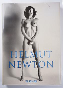 Helmut Newton, Signed book published by Taschen, Monte Carlo, 1999, ed 10000, with a metal table.