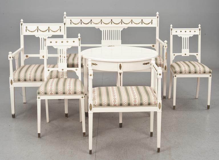 SALONGSGRUPP, 6 delar, gustaviansk stil, 1900-tal.