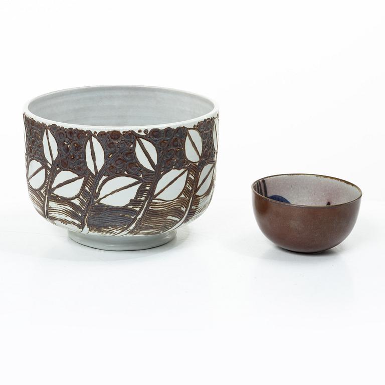 Lisa Larson, two bowls and a figurine, Gustavsberg.