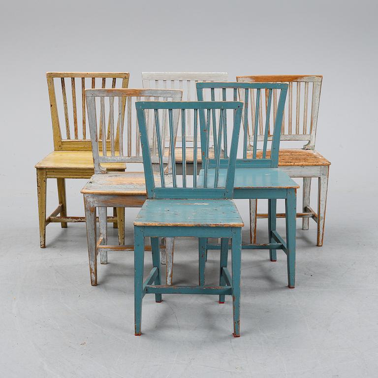 Six matched chairs, 19th Century.