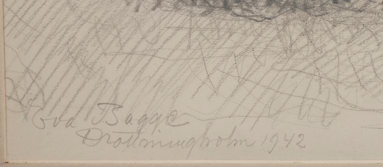 EVA BAGGE, 2 st. Blyertsteckningar, signerade.