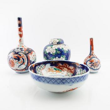 Vases 2 pcs urn and bowl Japan 20th century porcelain.