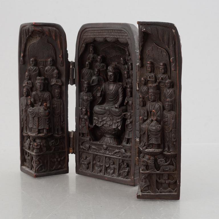 A Tang-style travel shrine, lacquered hardwod, China, early 20th century.