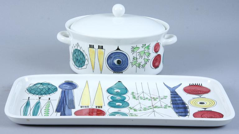 LOCKKAROTT samt FAT, porslin, "Picknick" Marianne Westman, Rörstrand.
