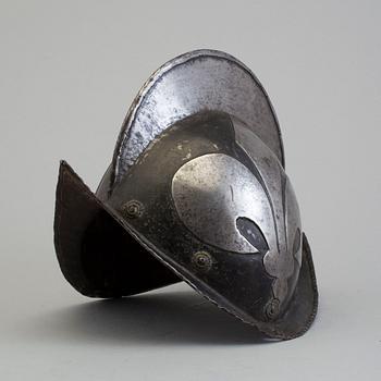 An early 17th century morion helmet.