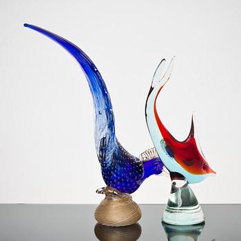 FIGURINER, glas, 2 st.  Troligen  Murano, 1900-talets andra hälft.