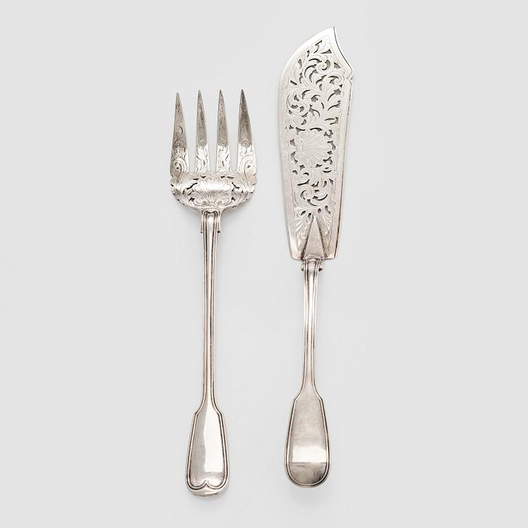 Fiskserveringsbestick, sterlingsilver, London England 1862.