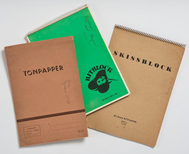 Lotte Laserstein, 3 skissblock med teckningar.