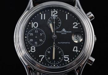 MIESTEN RANNEKELLO, Baume & Merciers chronograph ref. MV040122 Nr 2929224. Alkuperäinen nahkahihna taittolukolla.