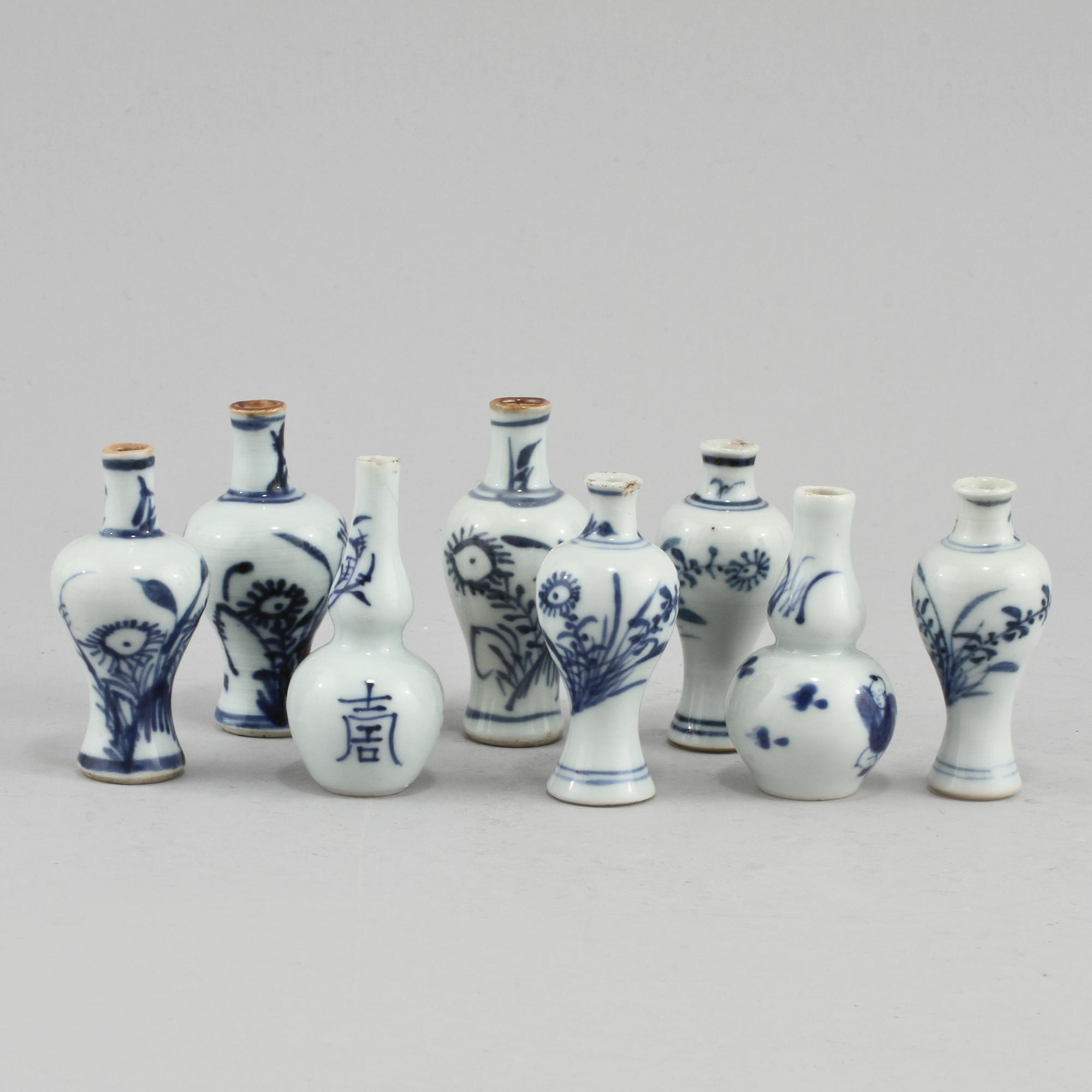 MINIATYRER, 8 st, porslin, Kina, 1800/1900-tal.