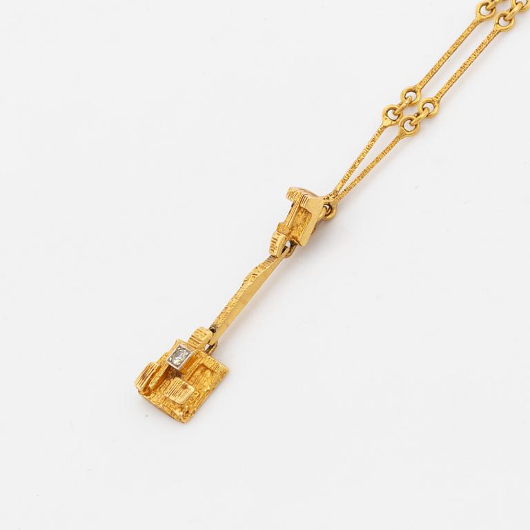 Björn Weckström, necklace and earrings,  18K gold with eight cut and brilliant cut diamonds.