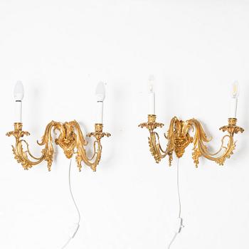 Wall sconces, a pair, circa 1900.