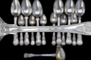 SKEDAR, 14 st, silver, "Engelsk snäck", bl a Zethelius, 1841-1911. Ca 630 g.