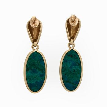 Örhängen, 14K guld med chrysocolla Eilat-stenar.