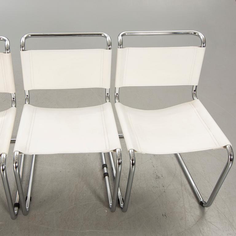 A set of four Italien chrome and leather chairs later part of the 20th century.