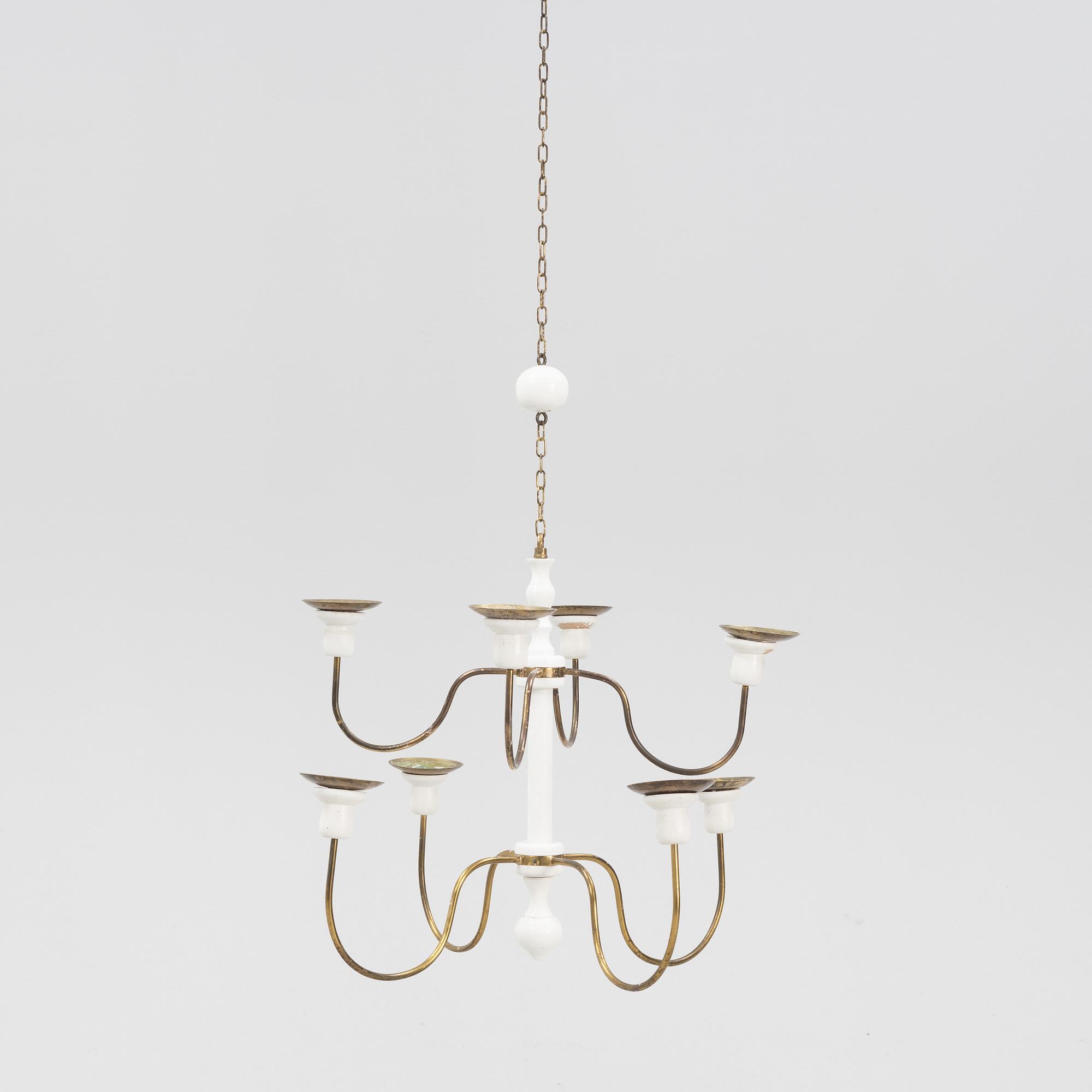 Josef Frank, a model '2586' wodden and brass chandelier, Firma Svenskt Tenn.