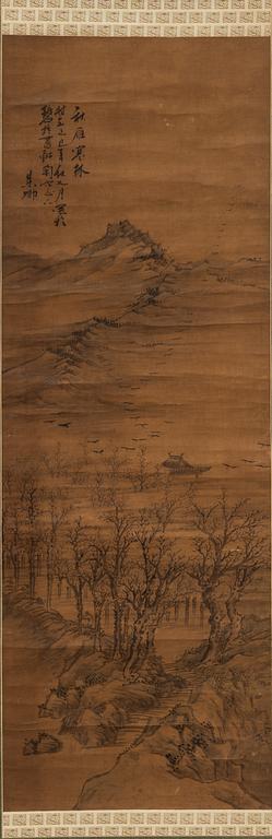 Oidentifierad konstnär, Bergslandskao med tempel, Japan, 1900-talets första del.