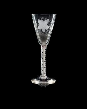 618. An English engraved wine goblet, 18th Century.