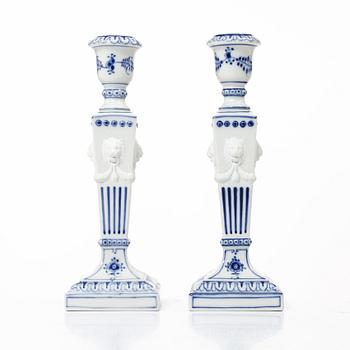 A pair of Royal Copenhagen 'Blue fluted' candle sticks, Denmark, 20th century.