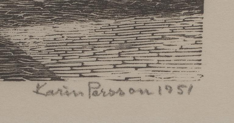 KARIN PERSSON, trägravyr, signerad och daterad 1951.