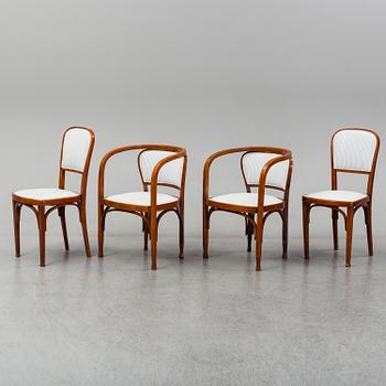 Gustav Siegel, a pair of armchairs, a pair of chairs and a sofa, probably by Jacob & Josef Kohn, Vienna early 1900's.