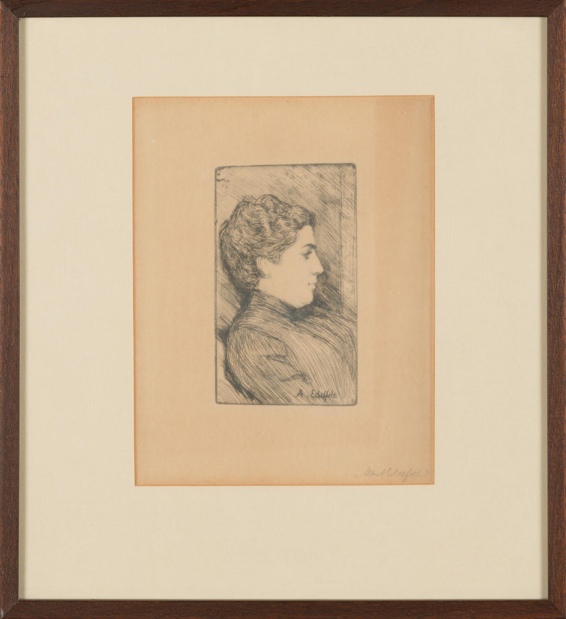 Albert Edelfelt, etsning, signerad.