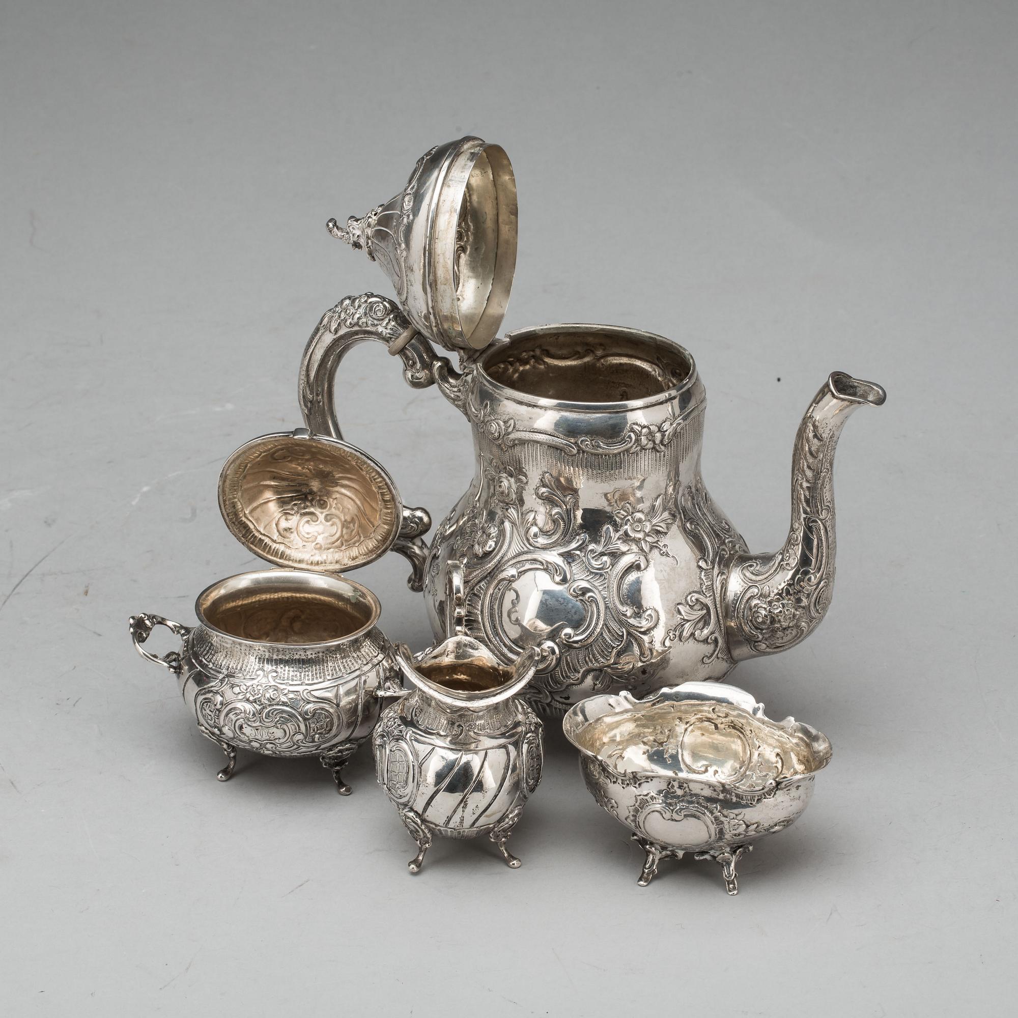 KAFFESERVIS, silver, 4 delar. Importstämplar. Vikt ca 950 g.