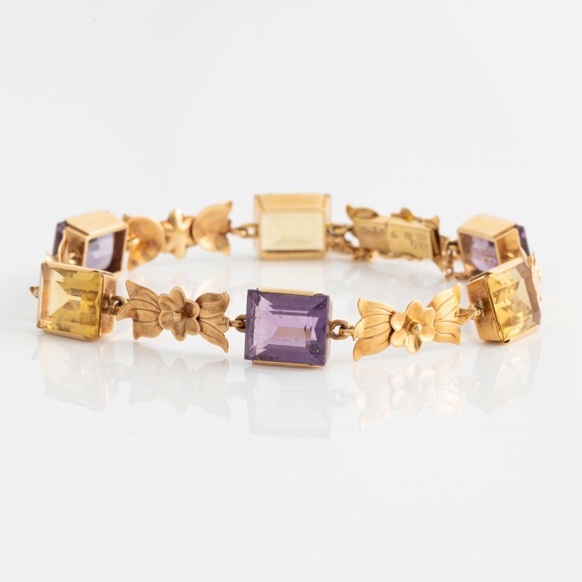 Armband, Stigbert, guld med ametister och citriner.