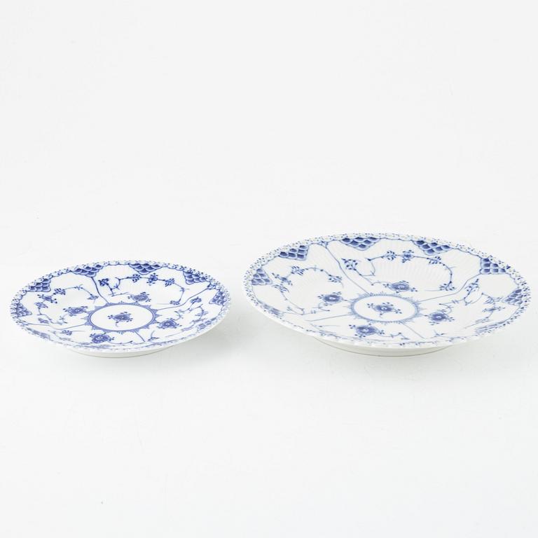 Royal Copenhagen, 76 porcelain service parts, 'Musselmalet Full Lace and Half Lace', Denmark.