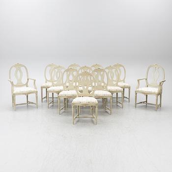 Twelve Gustavian style chairs, second half of the 20th Century.