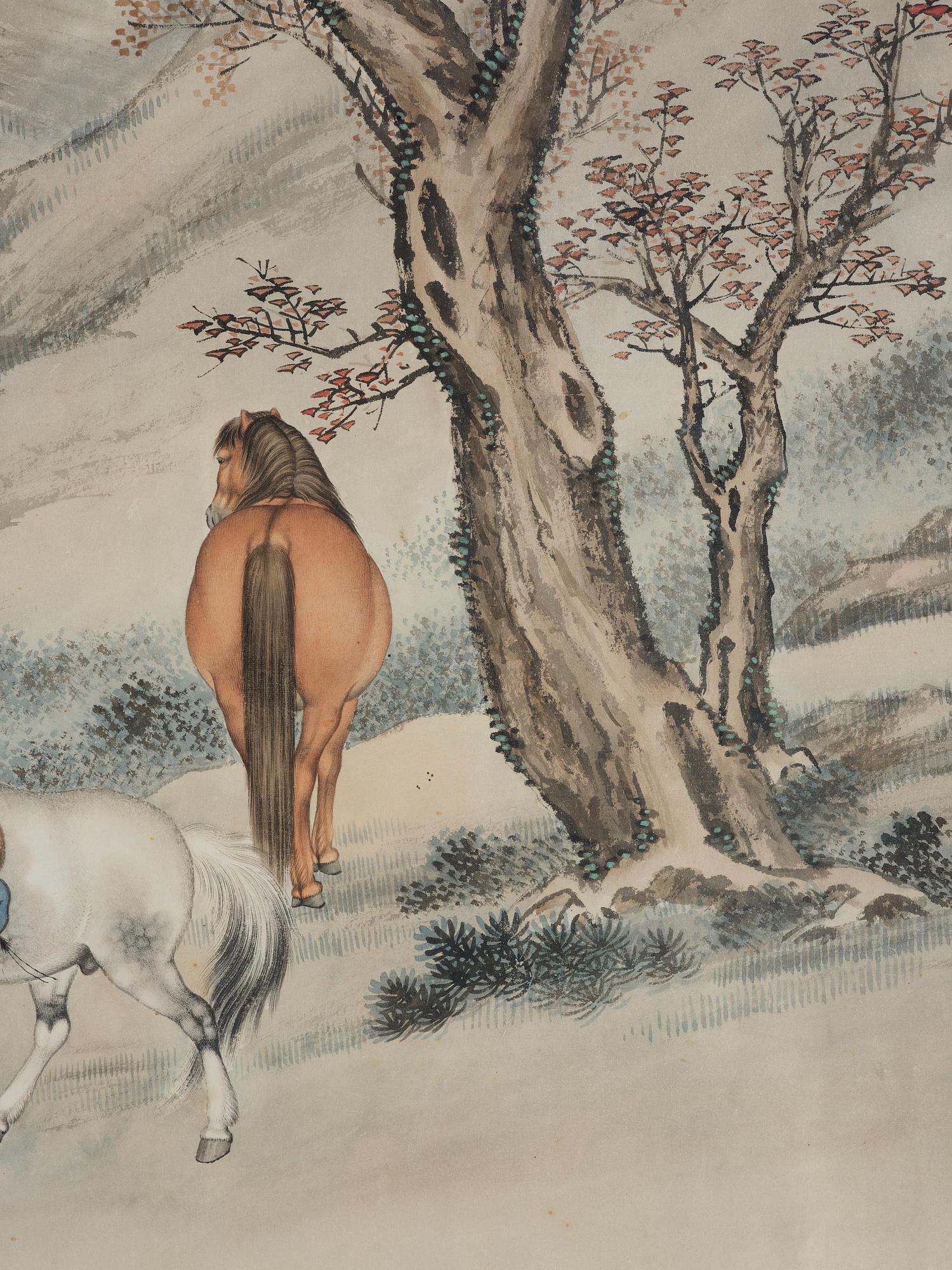 A Chinese scroll painting signed Ma Jin (1900-1970), dated 1942.