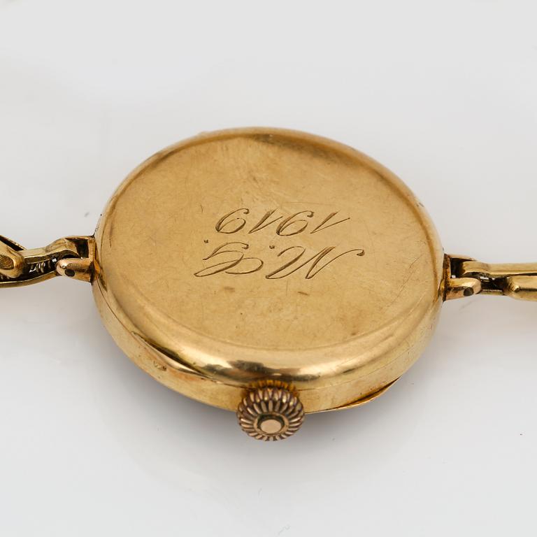 ARMBANDSUR, manuell, ur i 14K och länk i 18K guld, total vikt ca 19,8g.