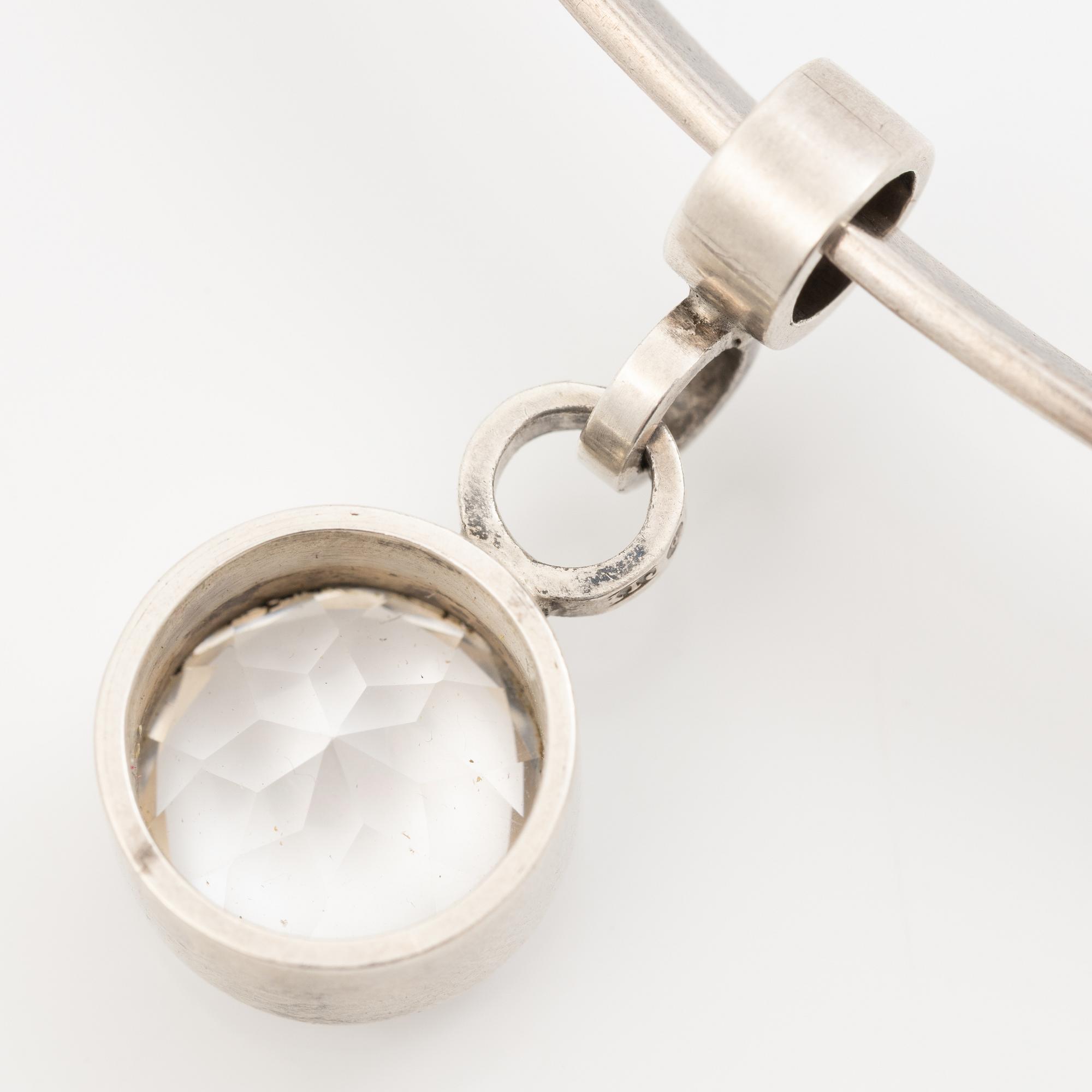 Cecilia Johansson, Necklace with pendant, silver and rock crystal.